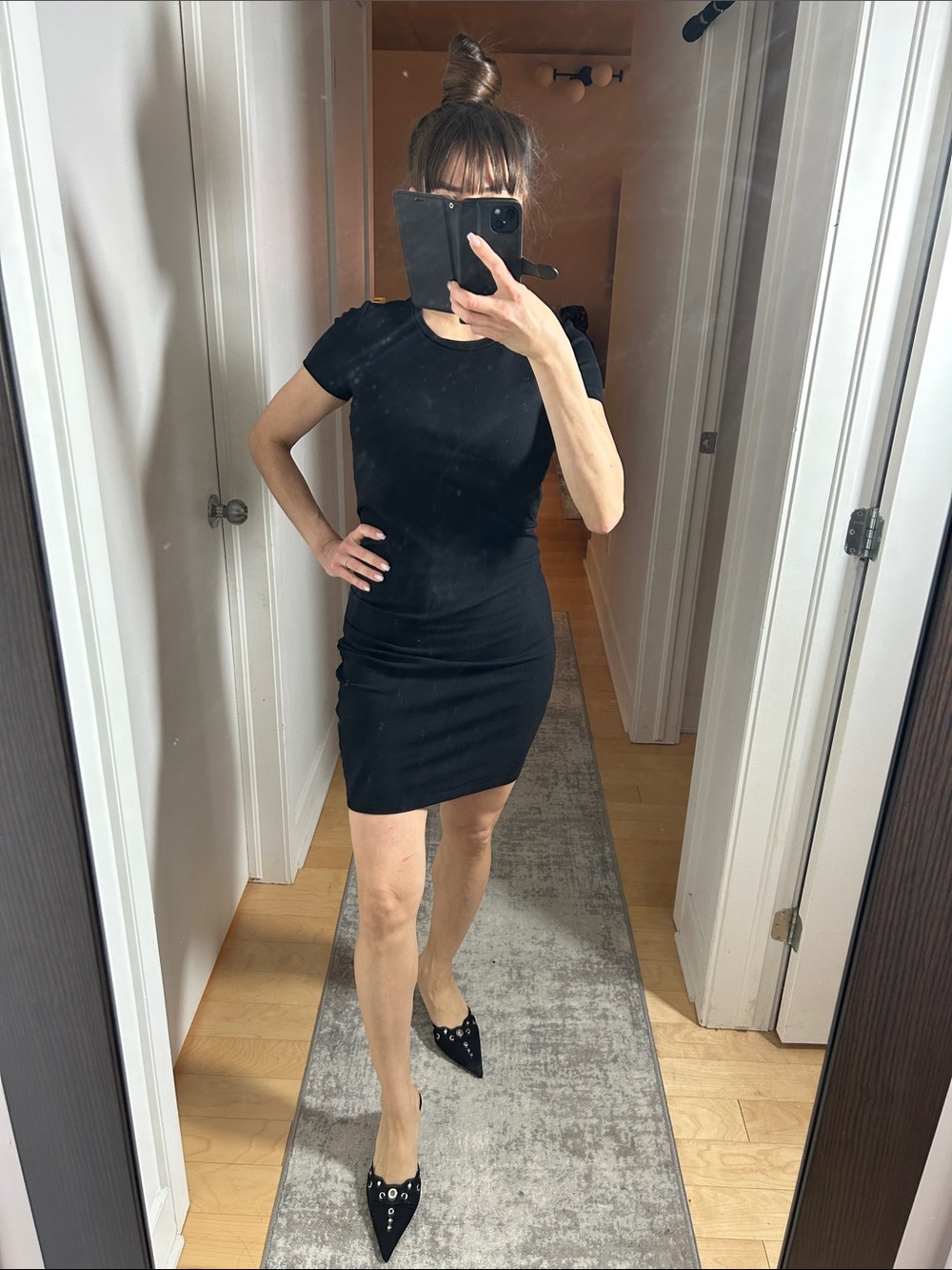 Dynamite Black Ruched T-Shirt Dress | Stretchy Bodycon Mini Dress